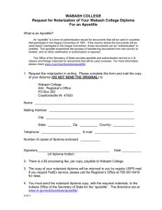 WABASH COLLEGE Request for Notarization of Your Wabash College Diploma