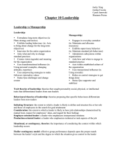 Chapter 10 Leadership  Leadership vs Managership