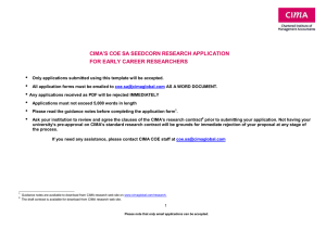 CIMA’S COE SA SEEDCORN RESEARCH APPLICATION FOR EARLY CAREER RESEARCHERS