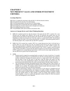 CHAPTER 9 NET PRESENT VALUE AND OTHER INVESTMENT CRITERIA