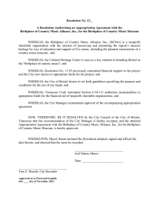 Resolution No. 12-_  A Resolution Authorizing an Appropriation Agreement with the