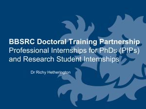 BBSRC Doctoral Training Partnership Professional Internships for PhDs (PIPs) Dr Richy Hetherington
