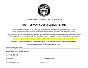 RIGHT-OF-WAY CONSTRUCTION PERMIT – Public Works Department City of Athens, TN