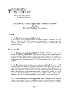 Alcoa Selected City Codes Regulating Livestock and Fowl City of Ethridge Tennessee
