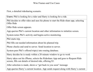 Wire Frames and Use Cases  First, a detailed ridesharing scenario.