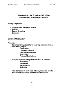 Welcome to BA 3303 – Fall 2006 Course Overview Today’s Agenda: