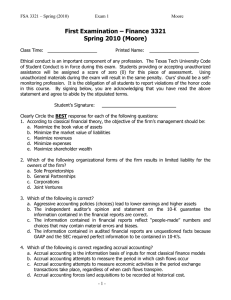 First Examination – Finance 3321 Spring 2010 (Moore)
