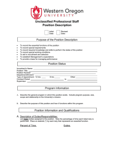 Unclassified Professional Staff Position Description Purpose of the Position Description