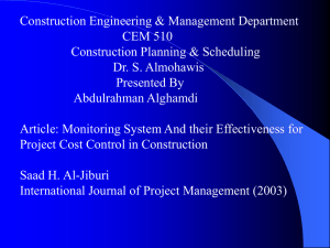 Construction Engineering &amp; Management Department CEM 510 Construction Planning &amp; Scheduling