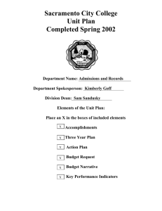 Sacramento City College Unit Plan Completed Spring 2002