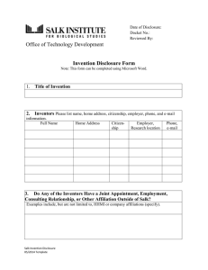 Office of Technology Development  Invention Disclosure Form Title of Invention