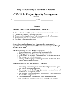 CEM 515:  Project Quality Management