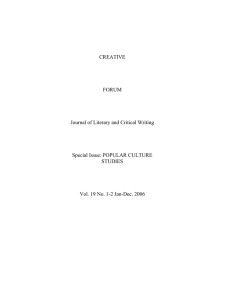 CREATIVE FORUM Journal of Literary and Critical Writing Special Issue: POPULAR CULTURE