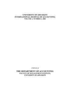 THE DEPARTMENT OF ACCOUNTING UNIVERSITY OF ADO-EKITI INTERNATIONAL JOURNAL OF ACCOUNTING