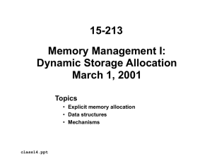 15-213 Memory Management I: Dynamic Storage Allocation March 1, 2001