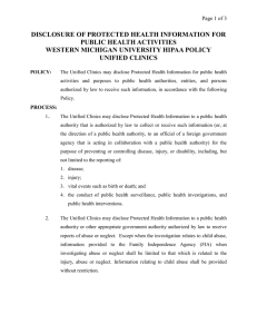 DISCLOSURE OF PROTECTED HEALTH INFORMATION FOR PUBLIC HEALTH ACTIVITIES