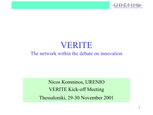 VERITE The network within the debate on innovation Nicos Komninos, URENIO