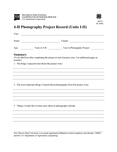 4-H Photography Project Record (Units I-II) Summary