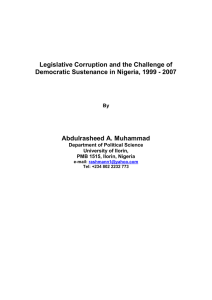 Legislative Corruption and the Challenge of Abdulrasheed A. Muhammad