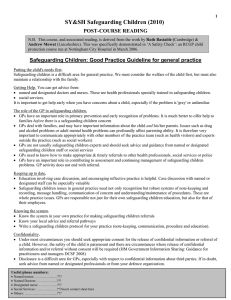 SY&amp;SH Safeguarding Children (2010) POST-COURSE READING