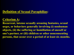 Definition of Sexual Paraphilias: Criterion A: