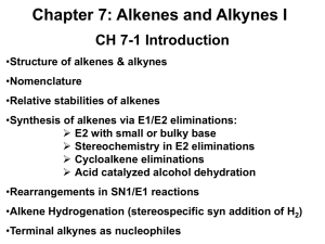 Chapter 7: Alkenes and Alkynes I CH 7-1 Introduction