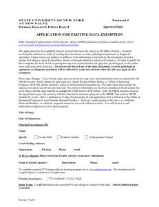 APPLICATION FOR EXISTING DATA EXEMPTION Approval Date: