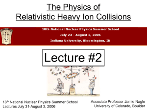Lecture #2 The Physics of Relativistic Heavy Ion Collisions