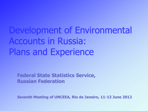 Development of Environmental Accounts in Russia: Plans and Experience Federal State Statistics Service,
