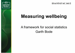 Measuring wellbeing A framework for social statistics Garth Bode ESA/STAT/AC.161/2