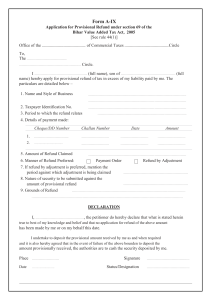 Form A-IX Application for Provisional Refund under section 69 of the