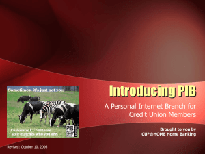 Introducing PIB A Personal Internet Branch for Credit Union Members