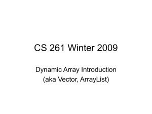 CS 261 Winter 2009 Dynamic Array Introduction (aka Vector, ArrayList)