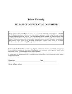 Tulane University  RELEASE OF CONFIDENTIAL DOCUMENTS