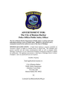 ADVERTISMENT FOR: The City of Benton Harbor Police Officer/Public Safety Officer