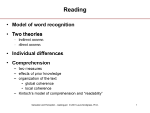 Reading Model of word recognition Two theories Individual differences