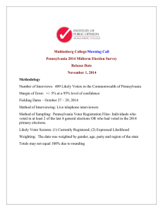 Muhlenberg College/ Pennsylvania 2014 Midterm Election Survey Release Date November 1, 2014
