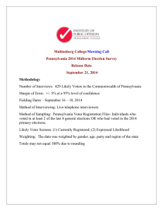 Muhlenberg College/ Pennsylvania 2014 Midterm Election Survey Release Date September 21, 2014
