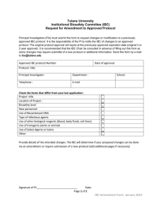 Tulane University Institutional Biosafety Committee (IBC) Request for Amendment to Approved Protocol