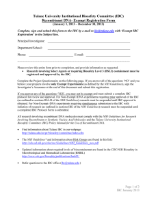 Tulane University Institutional Biosafety Committee (IBC) Recombinant DNA- Exempt Registration Form