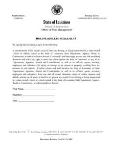 State of Louisiana Office of Risk Management HOLD HARMLESS AGREEMENT
