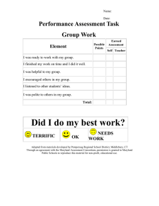 Performance Assessment Task Group Work Element