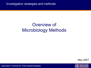 Overview of Microbiology Methods Investigation strategies and methods May 2007