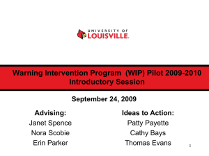 Warning Intervention Program  (WIP) Pilot 2009-2010 Introductory Session September 24, 2009 Advising: