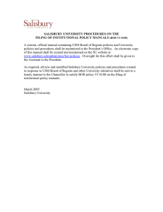 SALISBURY UNIVERSITY PROCEDURES ON THE FILING OF INSTITUTIONAL POLICY MANUALS