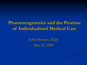Pharmacogenetics and the Promise of  Individualized Medical Care John Deeken, M.D.