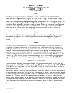 Salisbury University Strategic Plan Goals and Objectives AY 2004 — AY 2008