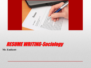 RESUME WRITING-Sociology Mr. Endicott
