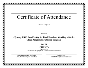 Certificate of Attendance Older Americans Nutrition Program DATE COUNTY