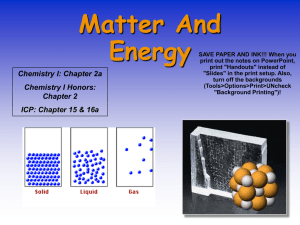 Matter And Energy Chemistry I: Chapter 2a